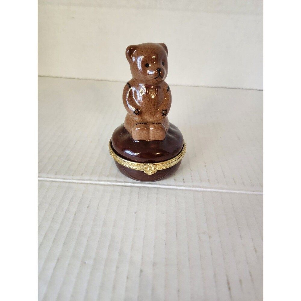 Vintage Silvestri Brown Teddy Bear Trinket Box with Hinged Lid